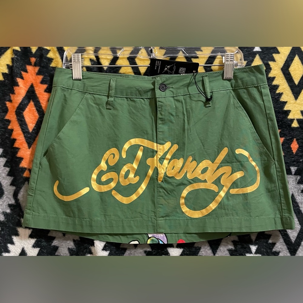 Ed Hardy Olive Mini Skirt Size Medium